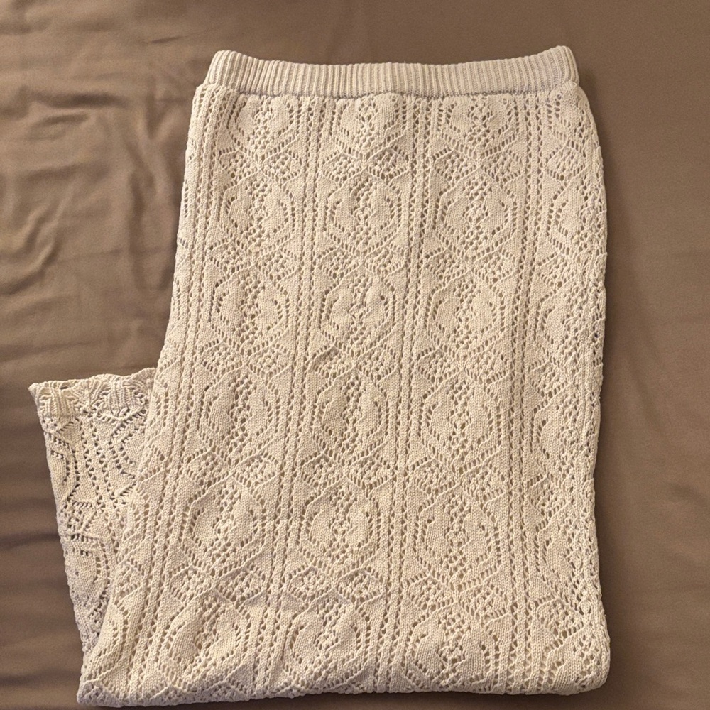 Cream Crochet Midi Skirt